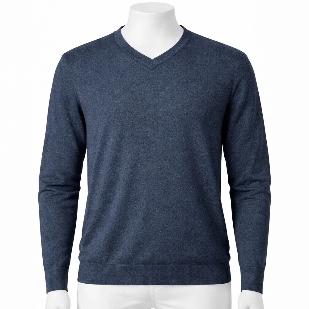 Banana Republic‎ Sweater Mens XL Blue V-Neck Premium Luxe Yarn Silk Cashmere